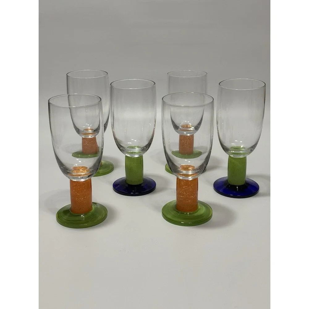 WMF Set of 6 Colorful Stemmed Wine Beer Tulip Glasses Unique Swirl Base
